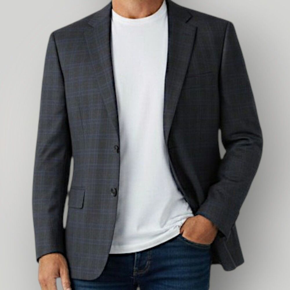 HICKEY FREEMAN Bespoke Mens Blazer Sport Coat Two Button Jacket 54R Gray Wool